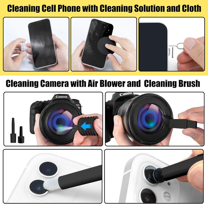 walrfid Laptop Phone Screen Cleaner Kit, Computer Keyboard Brush Cleaning Spray for iPhone AirPods MacBook iPad, 20-in-1 Electronic Device Clean Tool for Camera Earbud Car Screens (Black) - Image 4